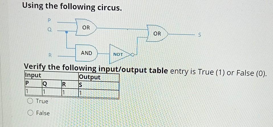  answer Using the following circus. P OR Q OR S R