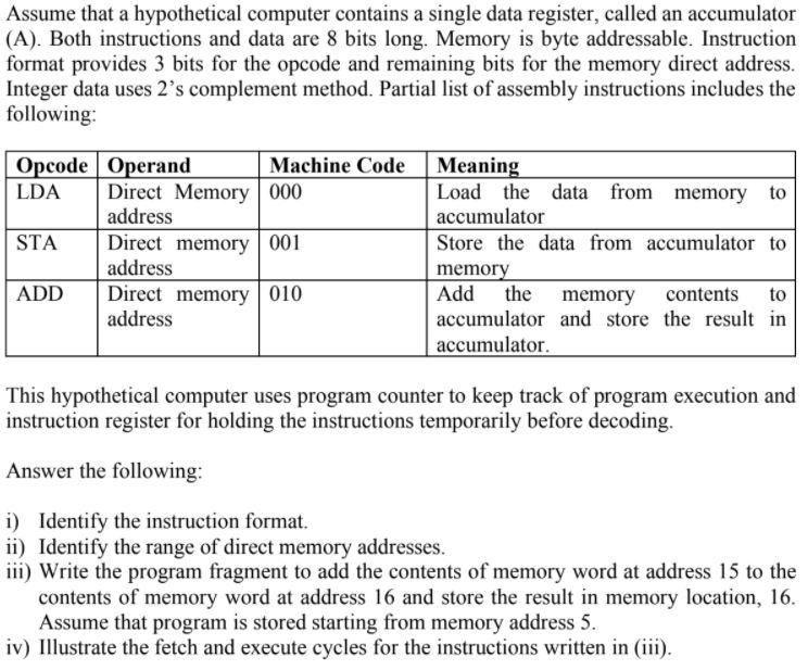 Assume that a hypothetical computer contains a single data register, called