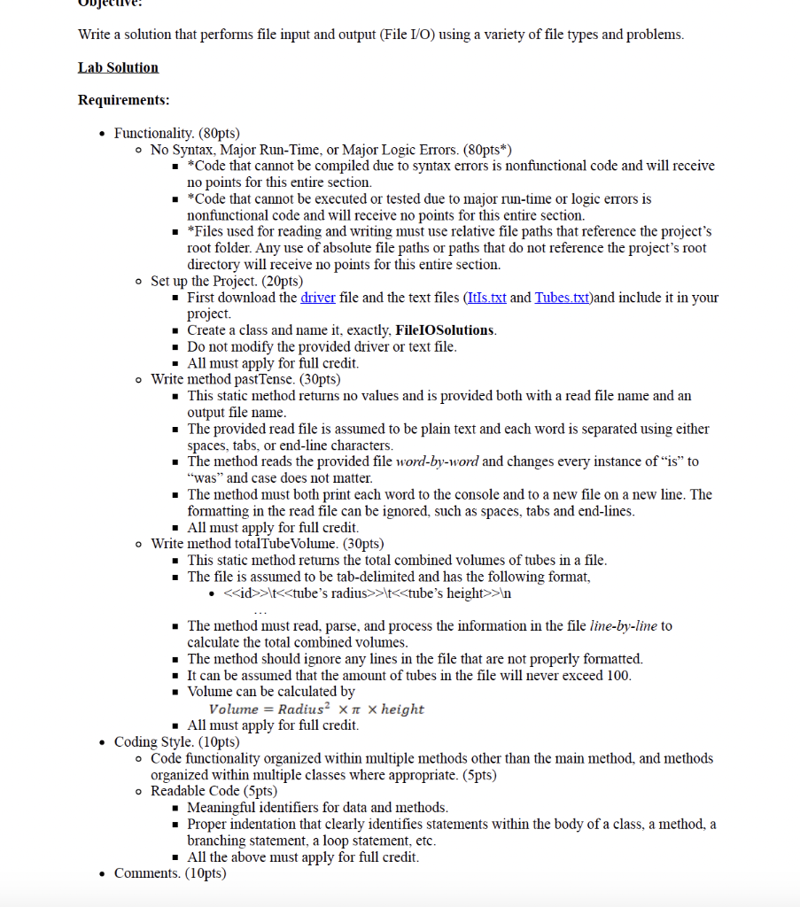 Java Programming te a solution that performs file input and output (File