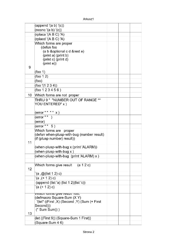 Lisp & Prolog, Choose the correct one. please solve it ASAP Arkusz1