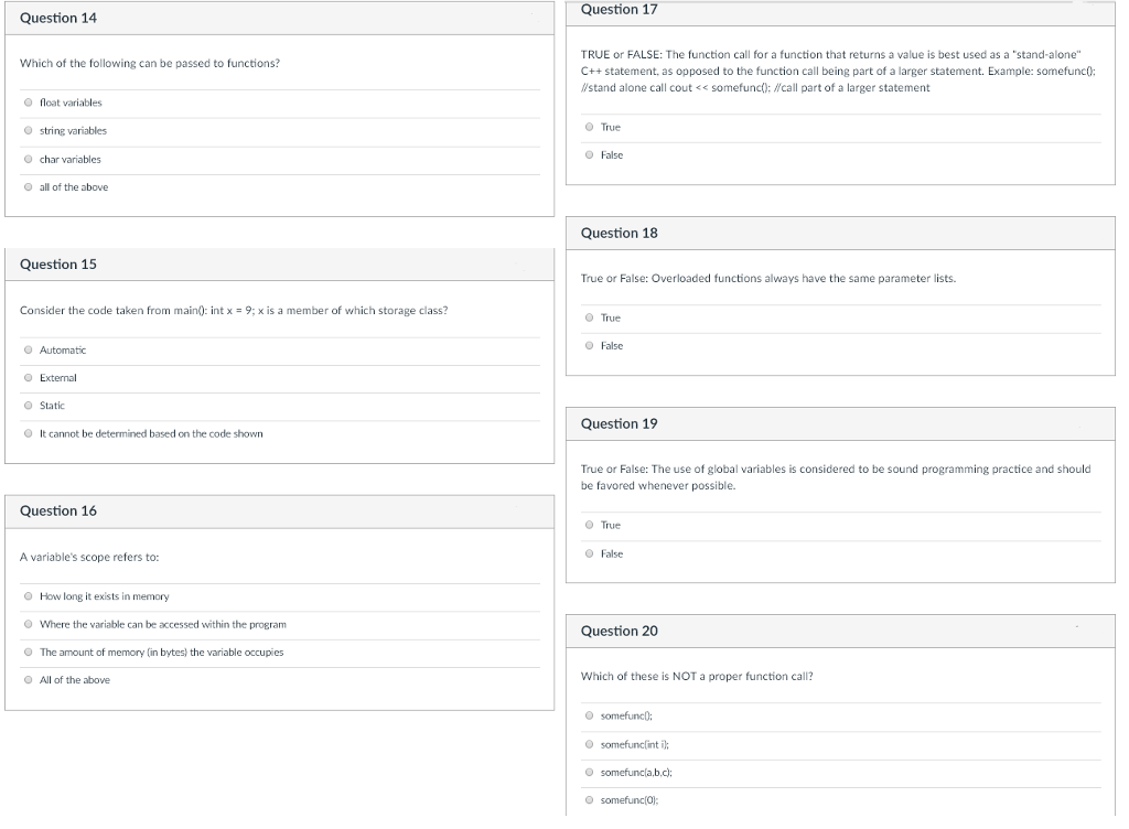 C++ simple multiple choice questions for study guide. Want to make sure