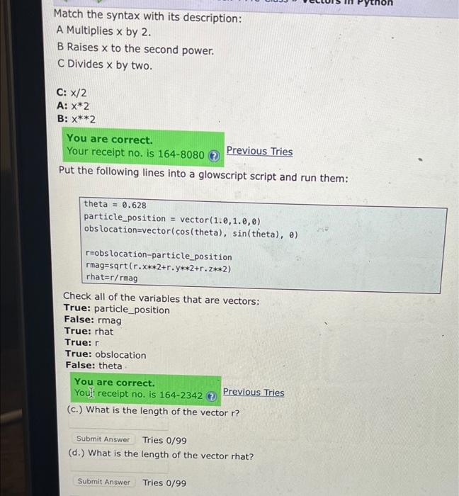 solution for C & D? Put the following lines into a glowscript