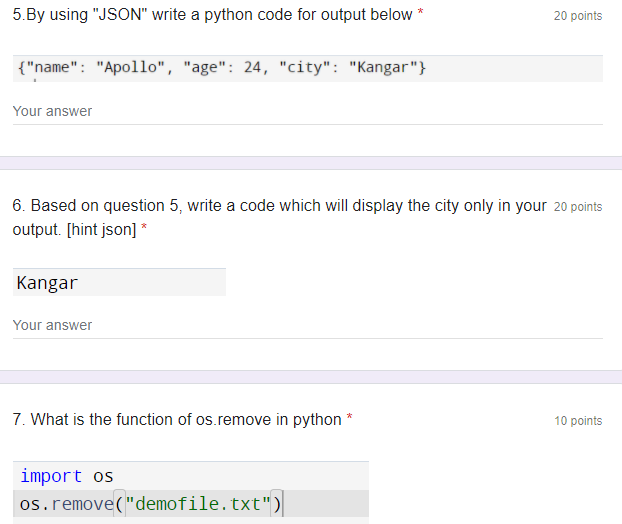 5. By using "JSON" write a python code for output below*