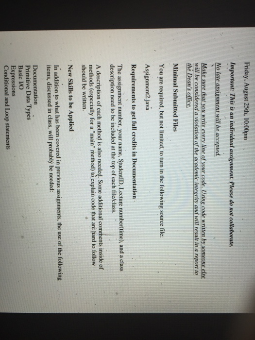 Primitive Data iypes Basic I/O Expressions Conditional and Loop statements Program Description