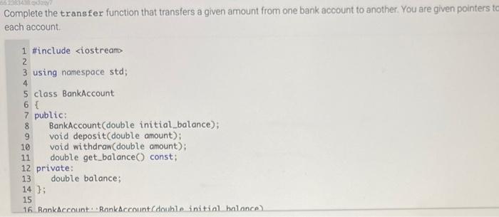  Complete the transfer function that transfers a given amount from one