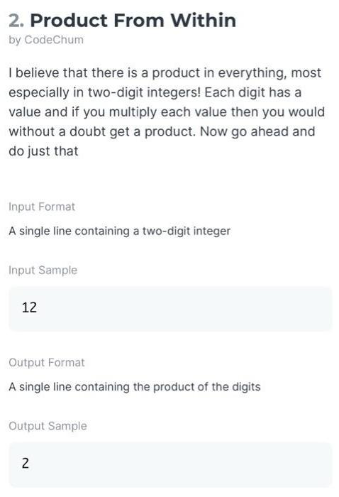  2. Product From Within by CodeChum I believe that there is