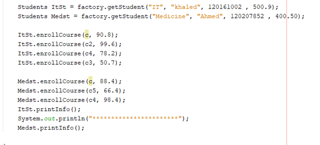 following : Class Course { Attributes : Name (text), id (text) ,