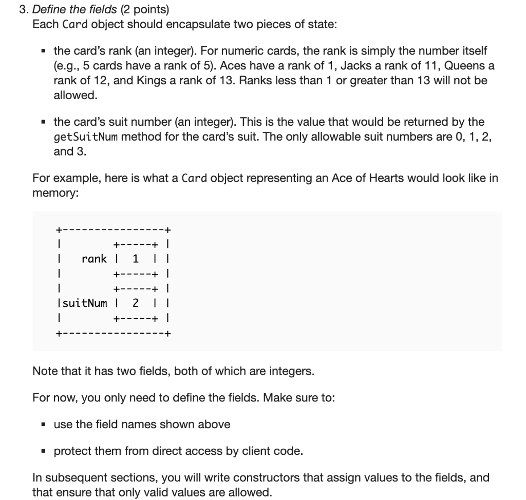 playing card. * * CS 112, Boston University * * completed by: