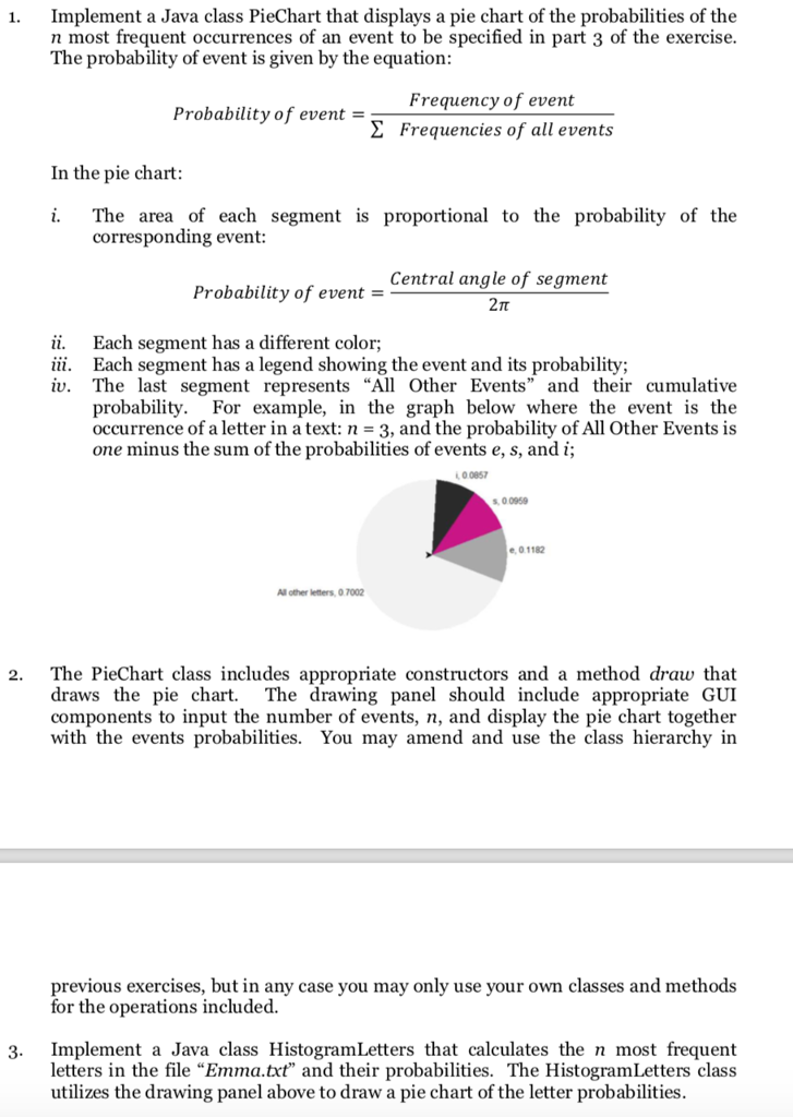  Implement a Java class PieChart that displays a pie chart of