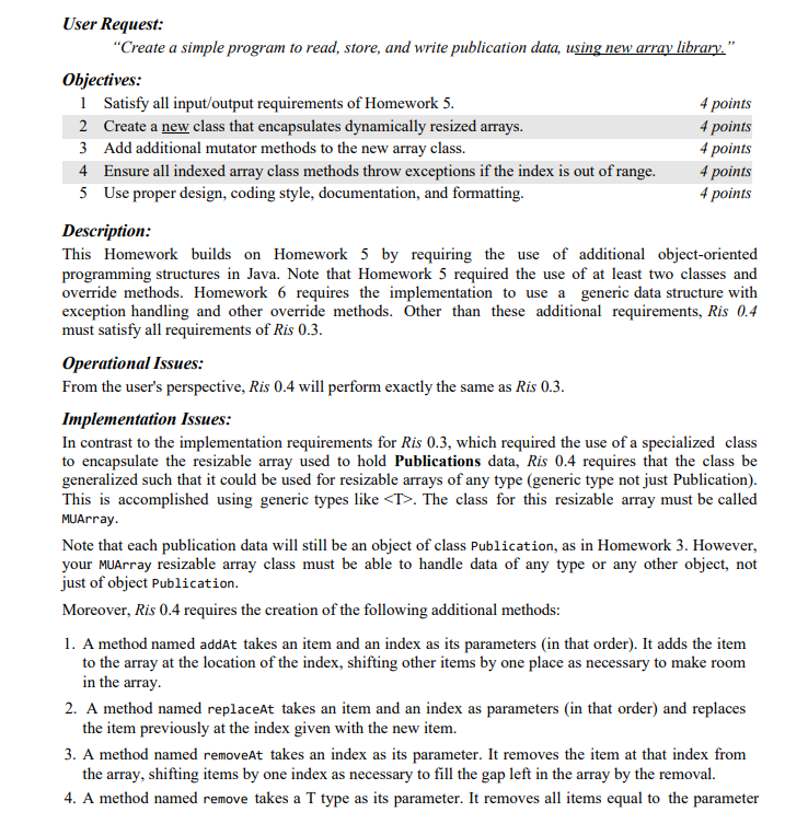  Create a Java Eclipse Program with the following information provided. User