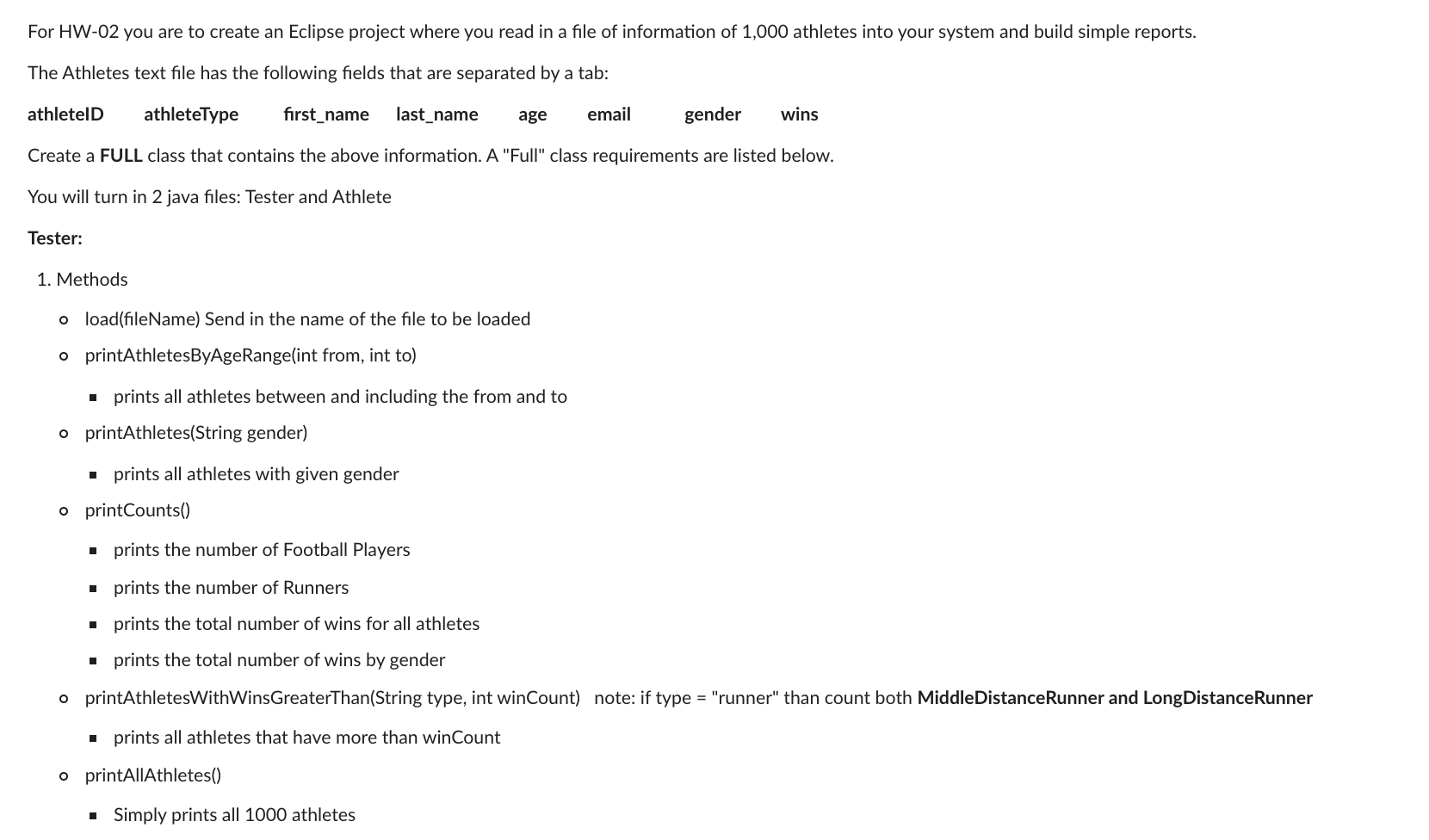 For HW-02 you are to create an Eclipse project where you
