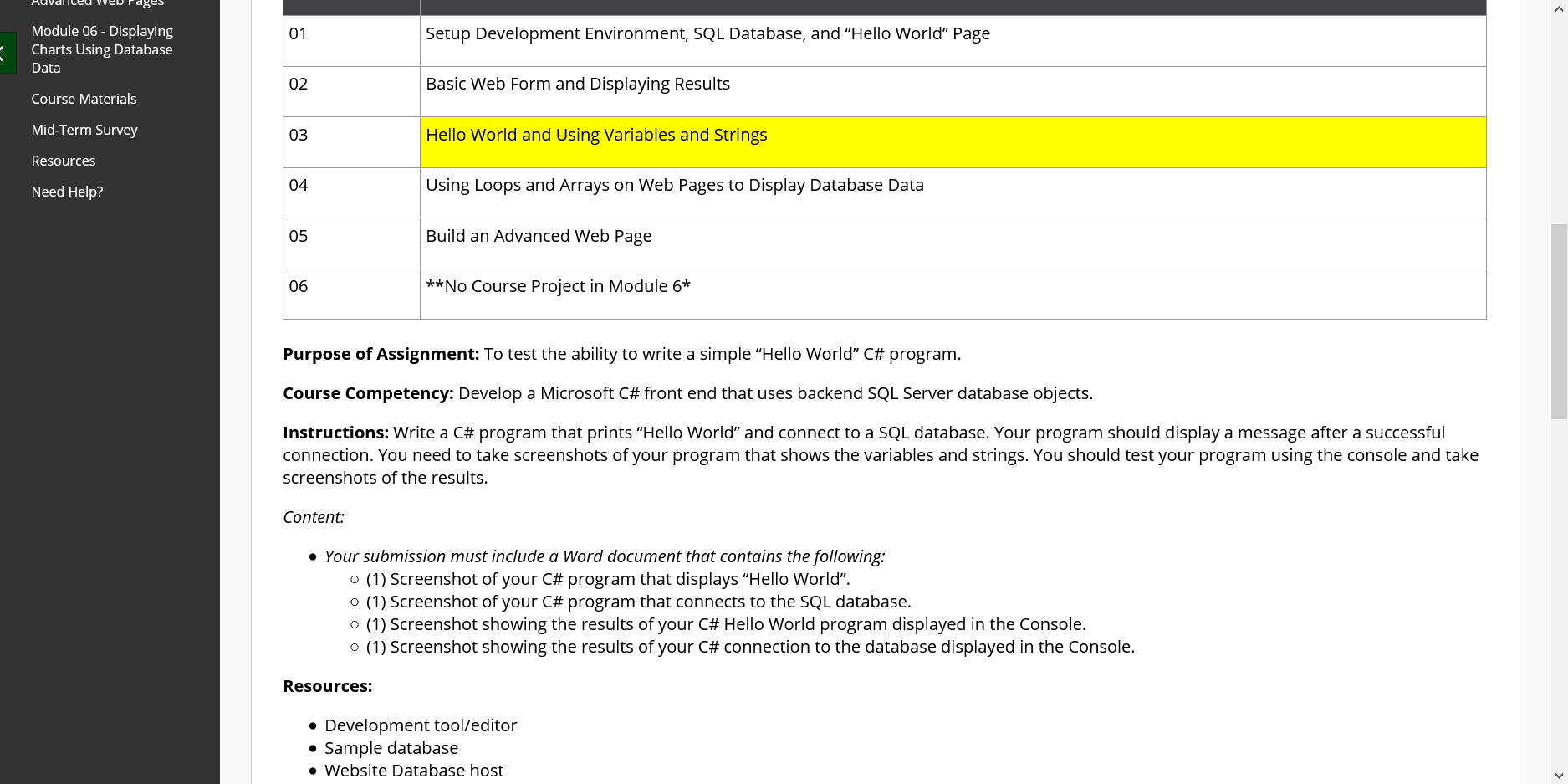  01 Setup Development Environment, SQL Database, and "Hello World" Page Module