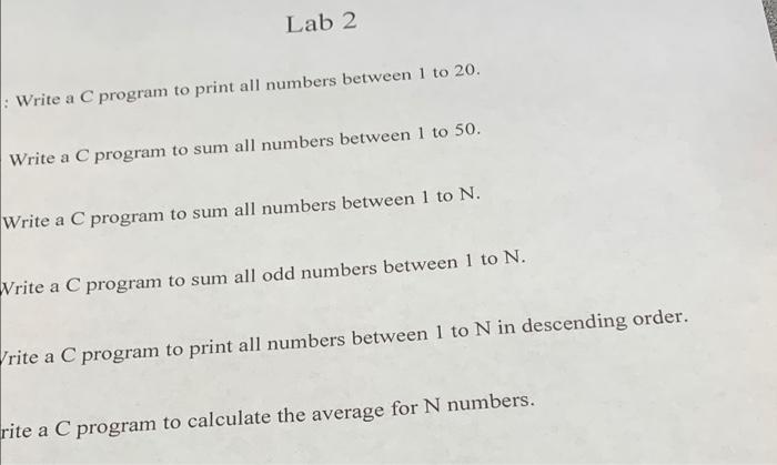 need in c Lab 2 TIL : Write a C program to