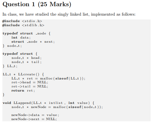PLEASE Type the code. Please provide correct answer!! Question 1 (25 Marks)