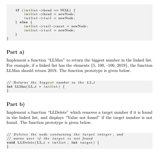 In class, we have studied the singly linked list, implemented as follows: