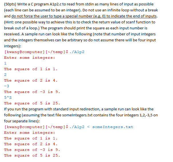 (50pts) Write a C program Alp2.c to read from stdin as