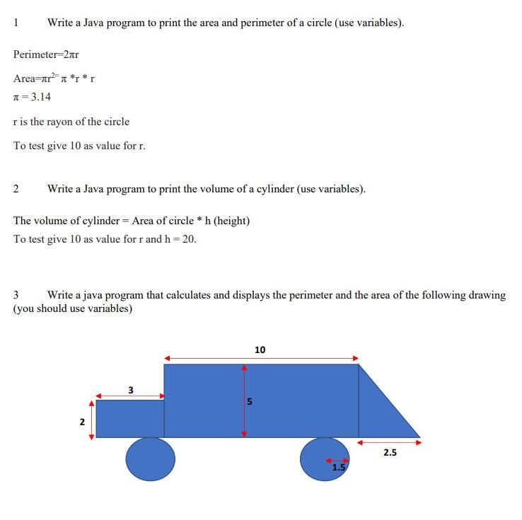  1 Write a Java program to print the area and perimeter