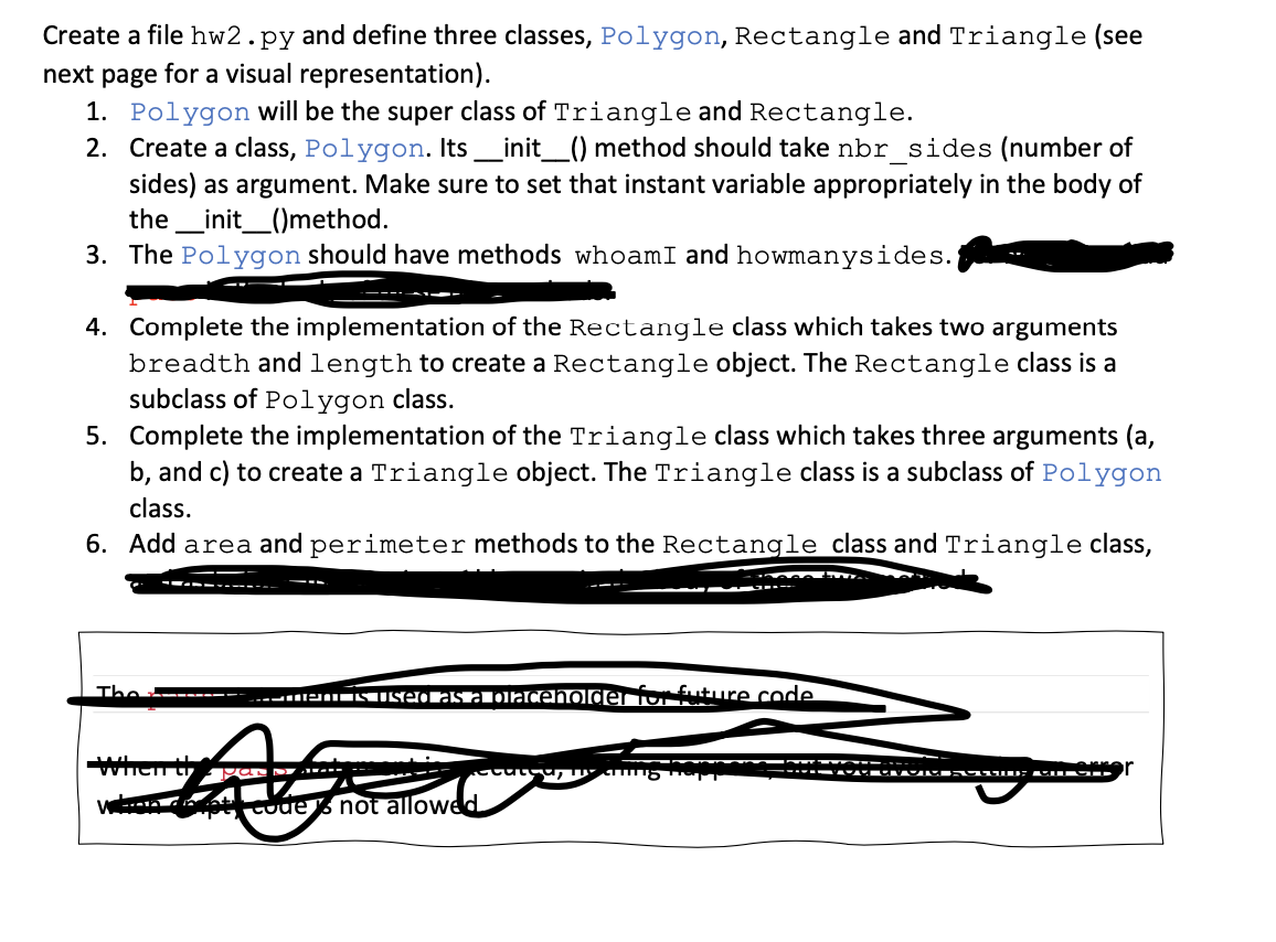  a Create a file hw2.py and define three classes, Polygon, Rectangle