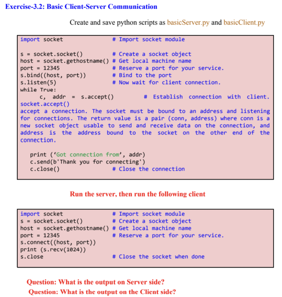 Question2: What is the output on Server side? Question3: What is