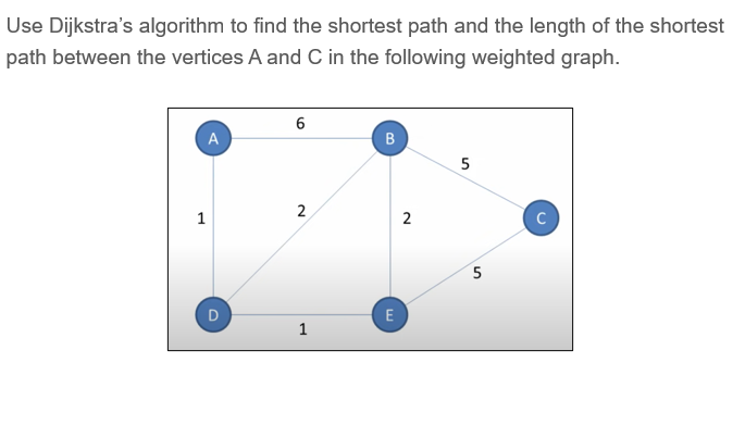 Use Dijkstras algorithm to find the shortest path and the length