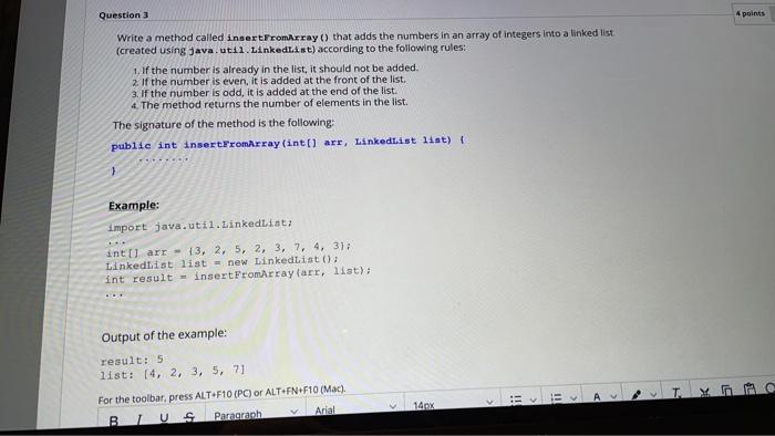  Question 3 A points Write a method called insert FromArray() that