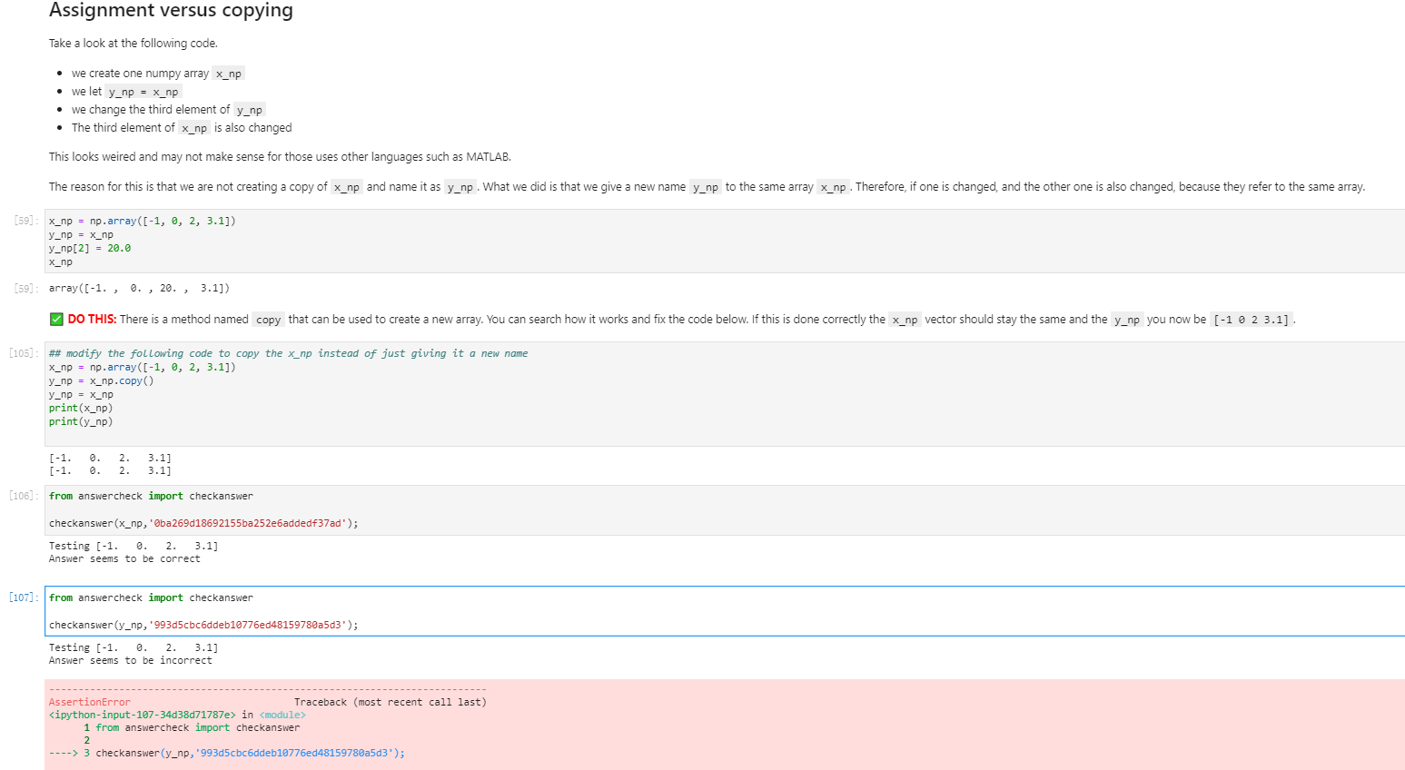 python for matrix problems, don't know how to use copy for this