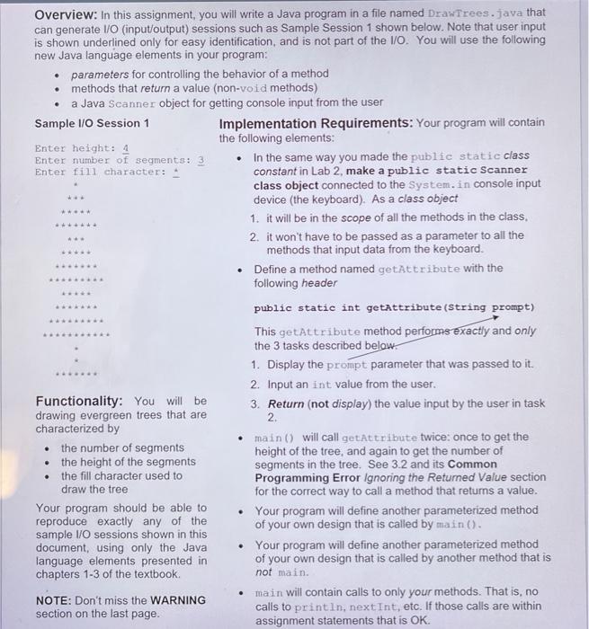  *** Overview: In this assignment, you will write a Java program