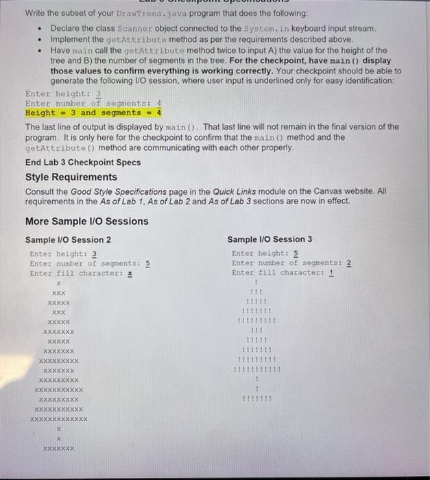 in a file named DrawTrees.java that can generate 1/0 (input/output) sessions such