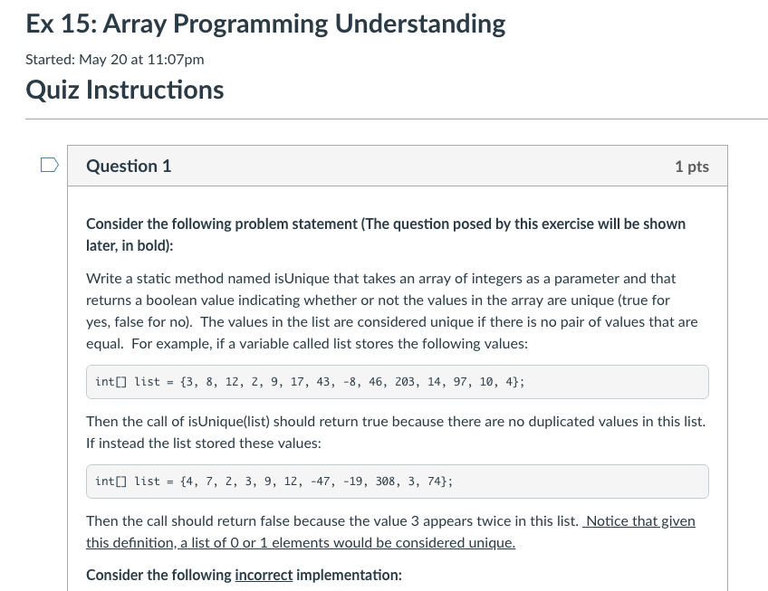 JAVA QUESTION JAVA Ex 15: Array Programming Understanding Started: May 20 at