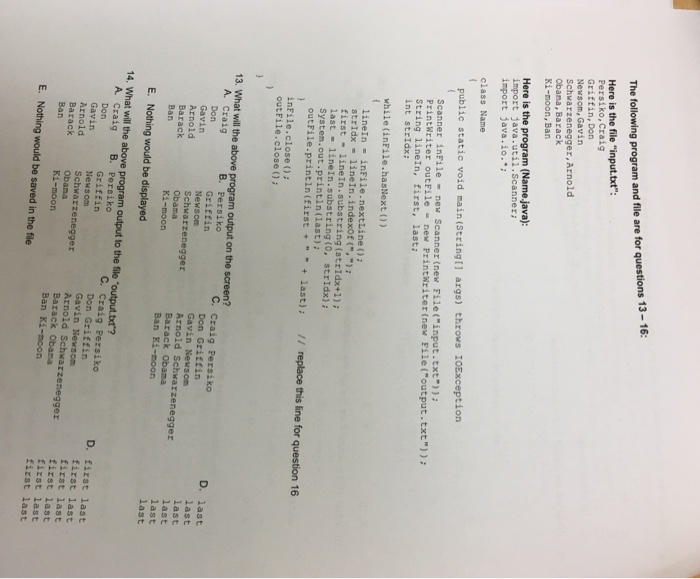  Intro to java The following program and file are for questions