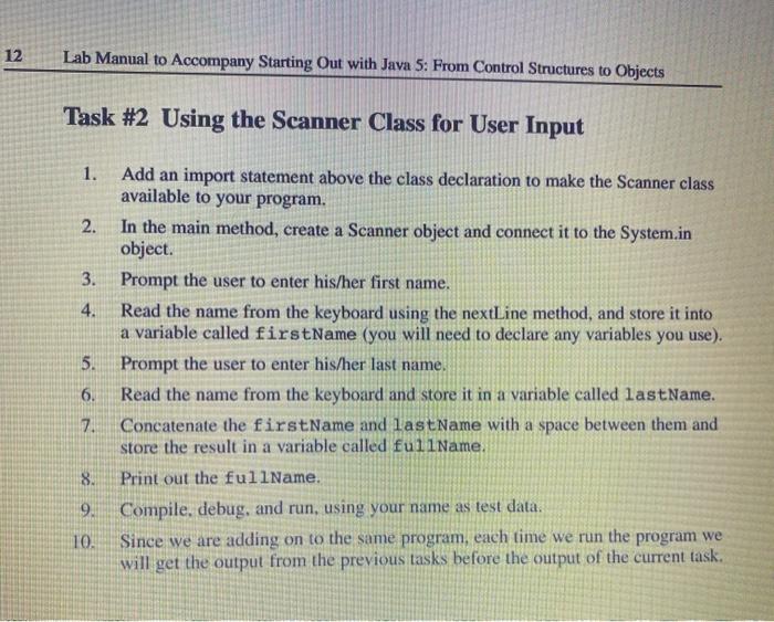 JAVA 12 Lab Manual to Accompany Starting out with Java 5: From