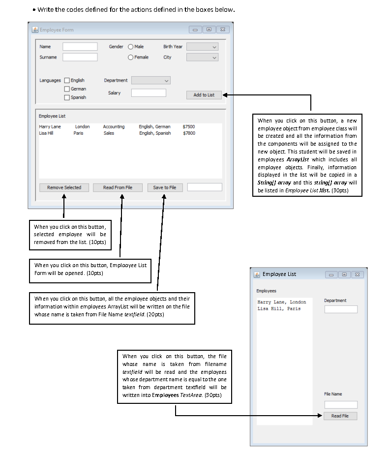  Write the codes defined for the actions defined in the boxes