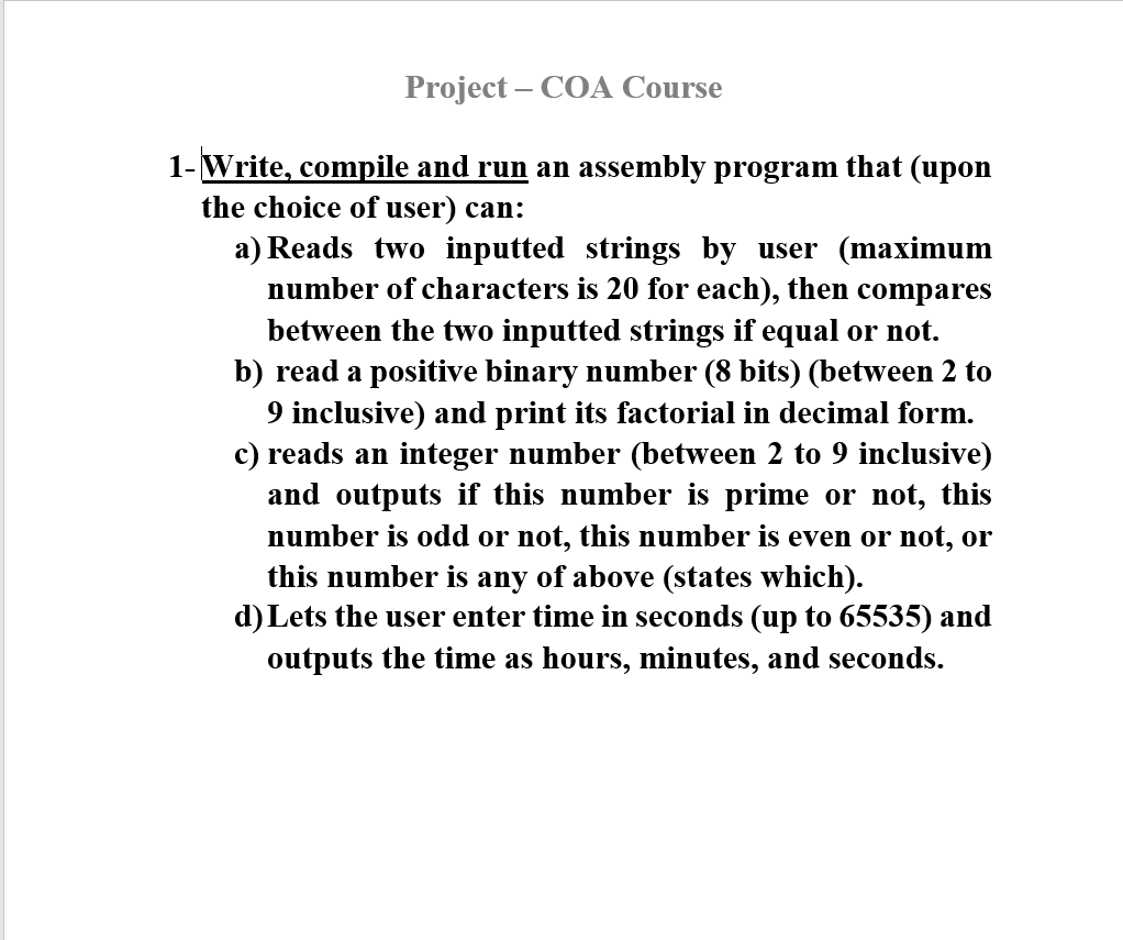  Project COA Course 1-Write, compile and run an assembly program that