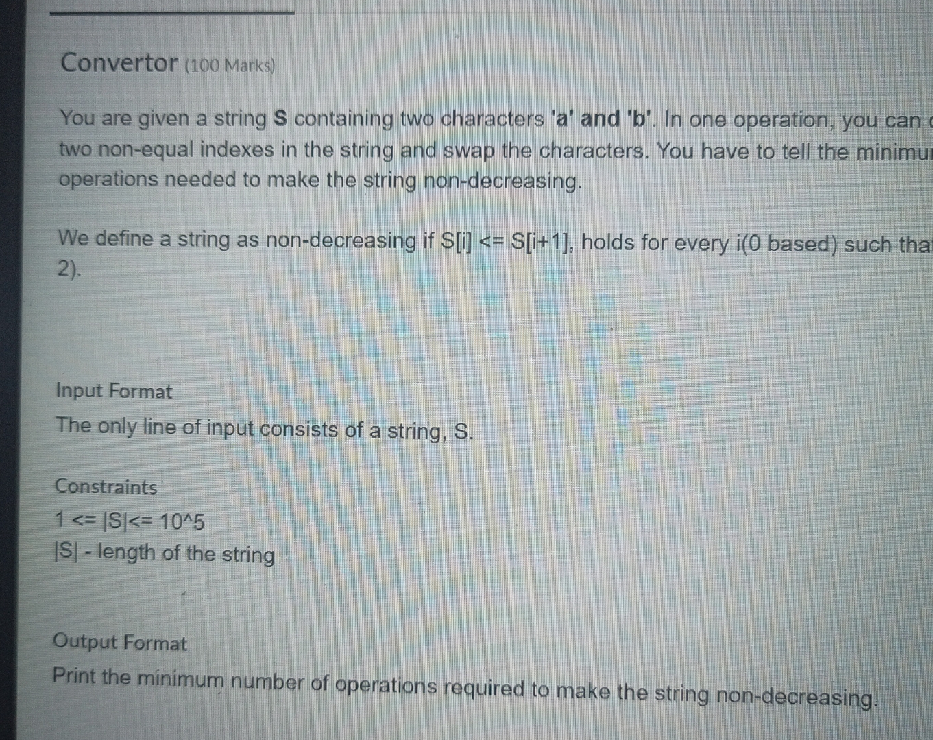  Convertor (100 Marks) You are given a string S containing two