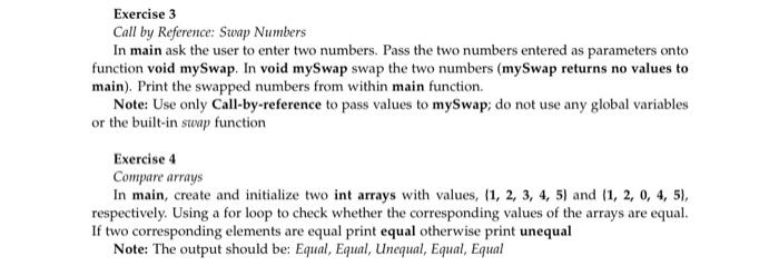 in c language i need exercise 3 and exercise 4 answered Exercise