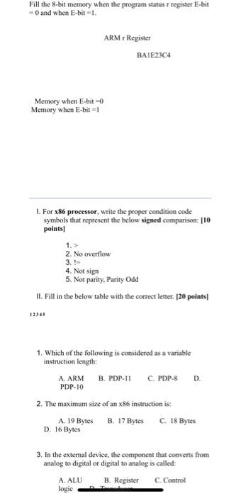  Fill the 8-bit memory when the program status register E-bit -O