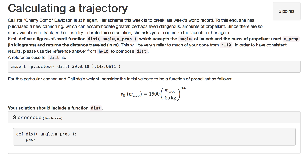 Calculating a trajectory Calculating a trajectory 5 points Callista "Cherry Bomb" Davidson