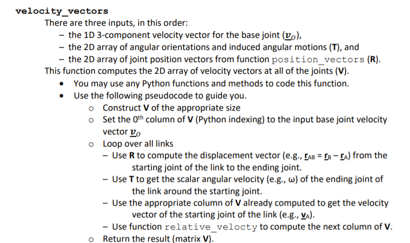 You need python and numpy. Code answers only. velocity_vectors There are three