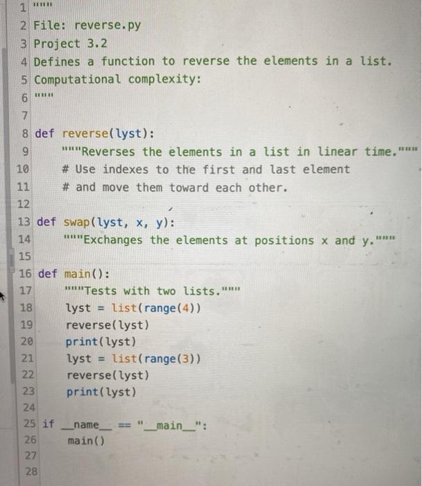 function named reverse() that reverses the elements in its list argument. Do