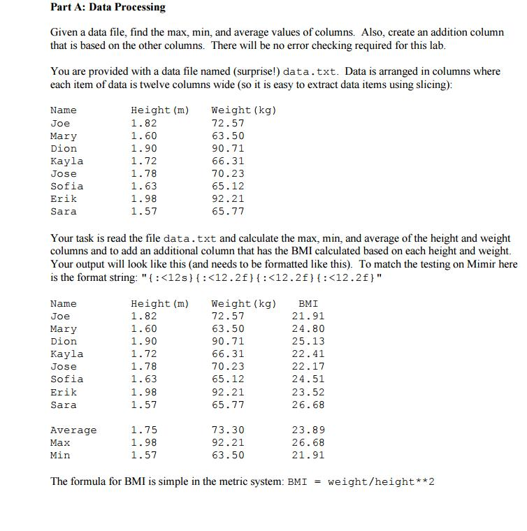  use python to solve the problem Part A: Data Processing Given