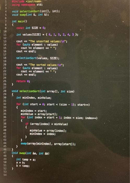 modify the selectedsort function presented so it sorts an array of strings