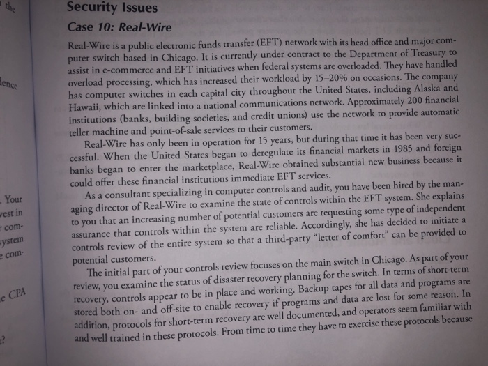  Security Issues Case 10: Real-Wire Real-Wire is a public electronic funds