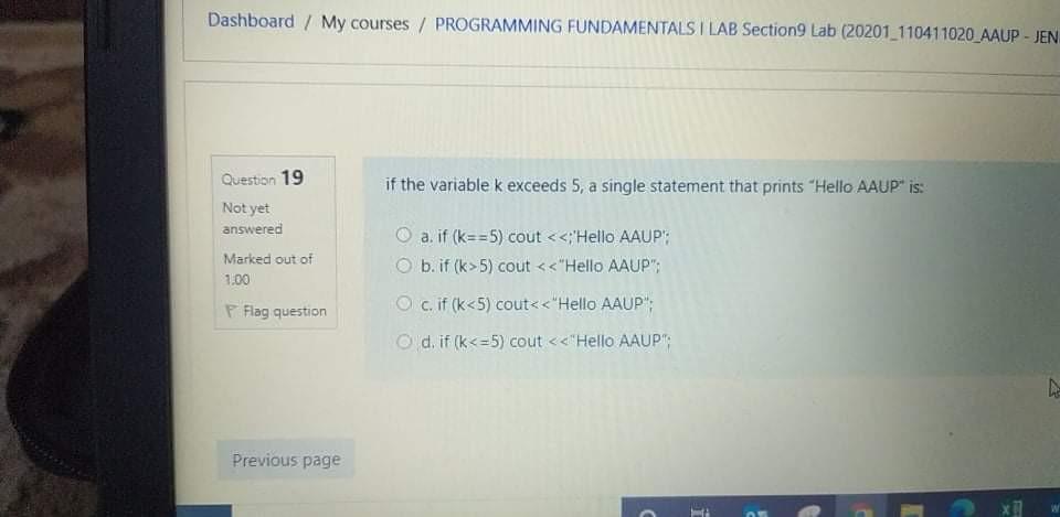 Dashboard / My courses / PROGRAMMING FUNDAMENTALS I LAB Section Lab