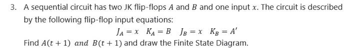  3. A sequential circuit has two JK flip-flops A and B