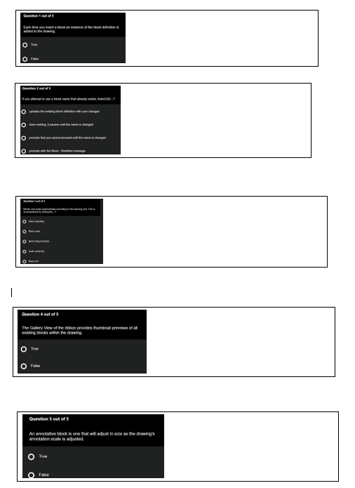  Autodesk AutoCAD 2D Drafting, Working with Block Multiple Choice questions Please