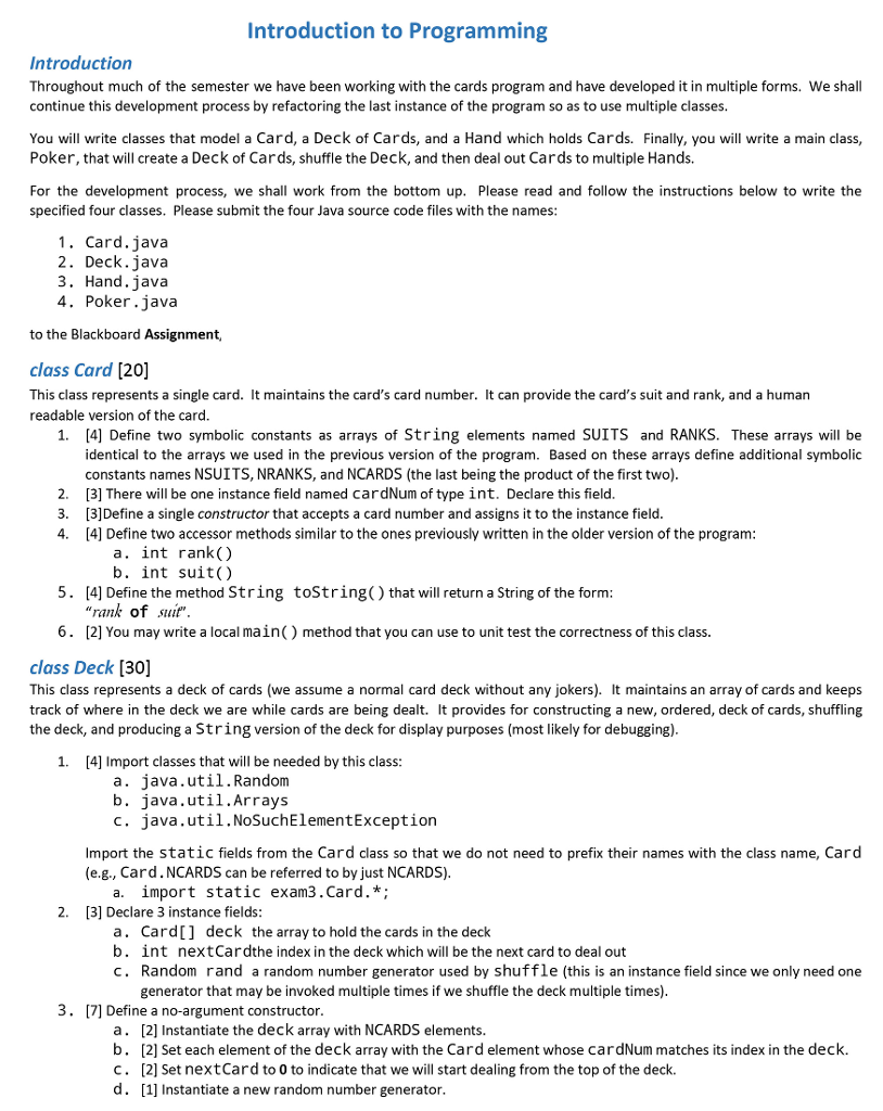 Program guide: public class Cards { /** Array of suit names, in