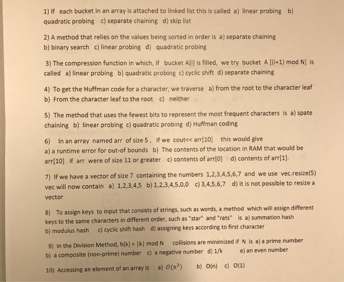  b) 1) If each bucket in an array is attached to