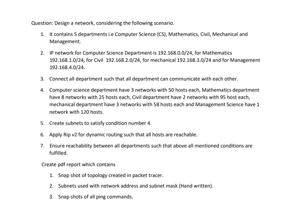 : Design a network, considering the following scenario.Need solution in 2 hours