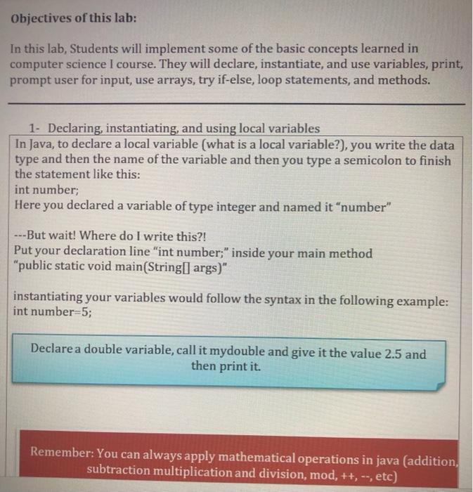  Objectives of this lab: In this lab, Students will implement some