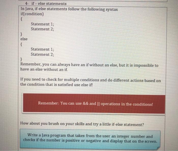 try if-else, loop statements, and methods. 1- Declaring, instantiating, and using local